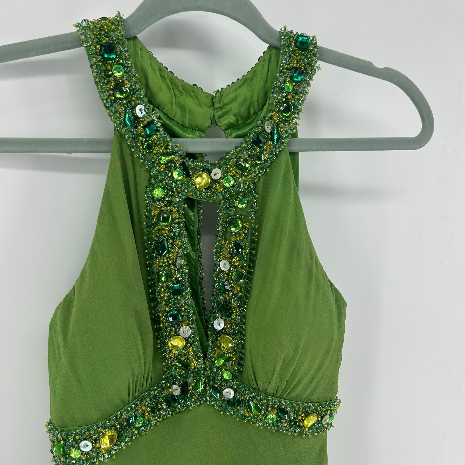 Sue Wong Nocturne Beaded Silk Top Womens XS Vintage Green Y2K Fairy Goddess Tank