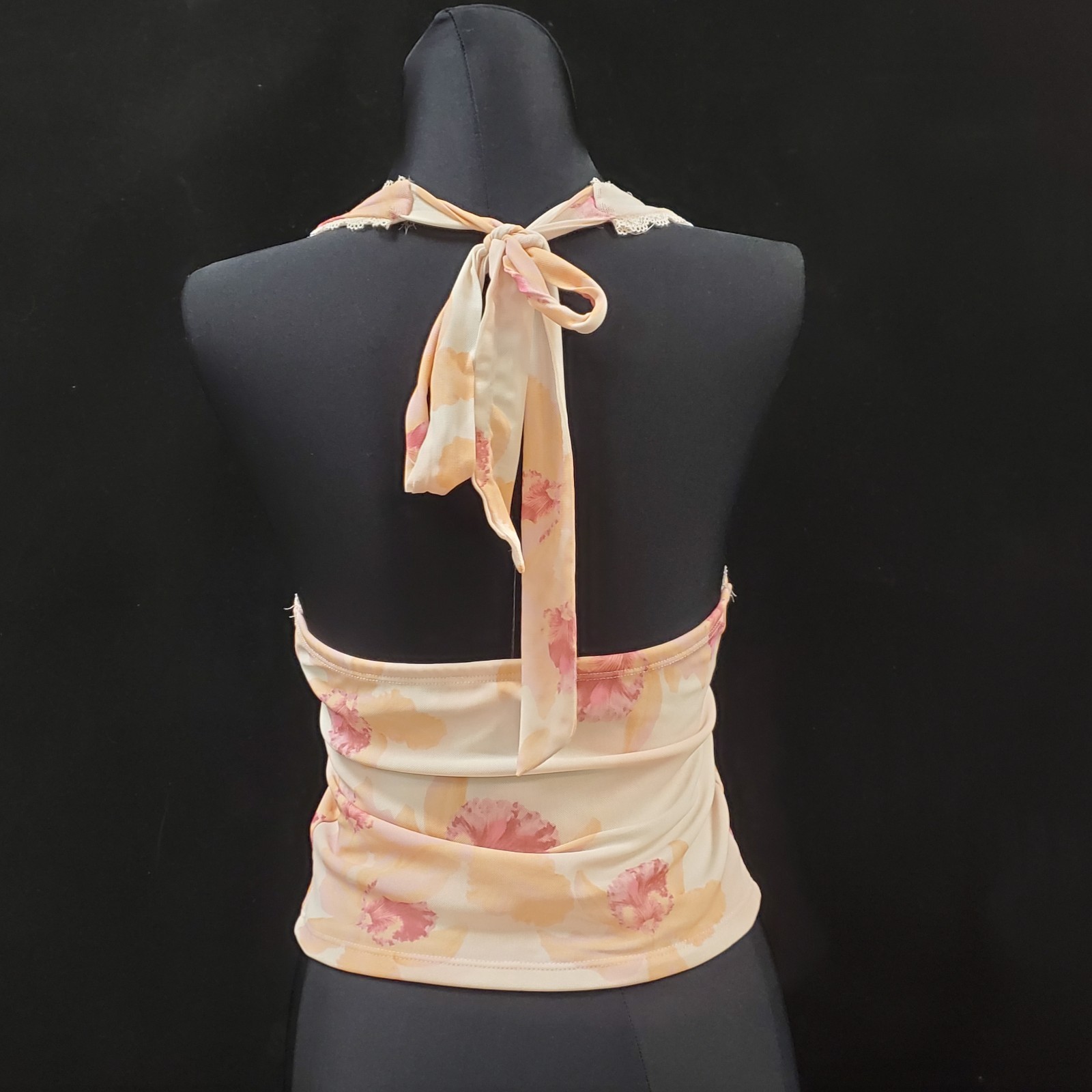Micro Mesh Babydoll Top Size S Y2K Lace Trim Floral Summer Festival Concert