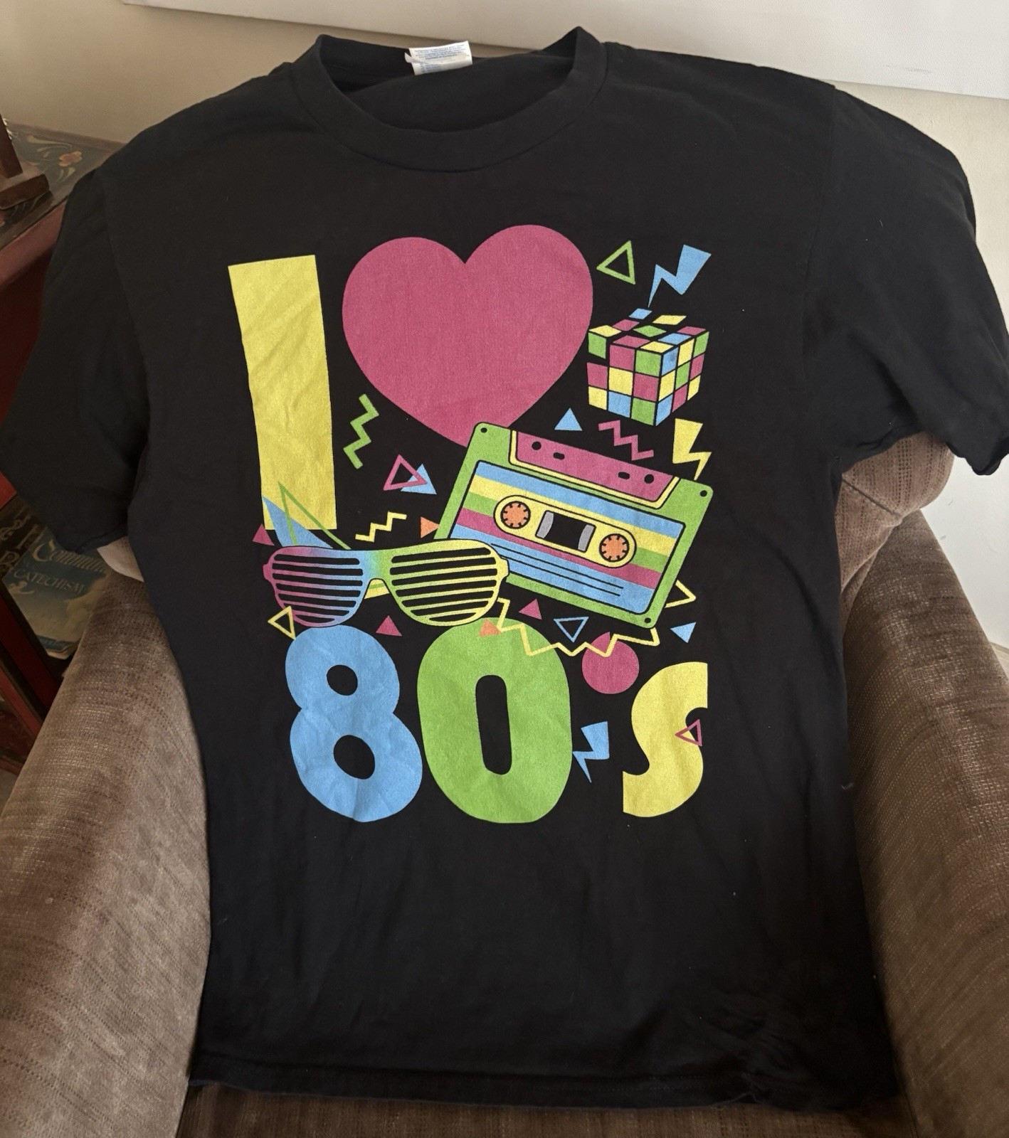 I Love The 80s Port & Company T-Shirt Black 100% Cotton Neon Graphics Retro S