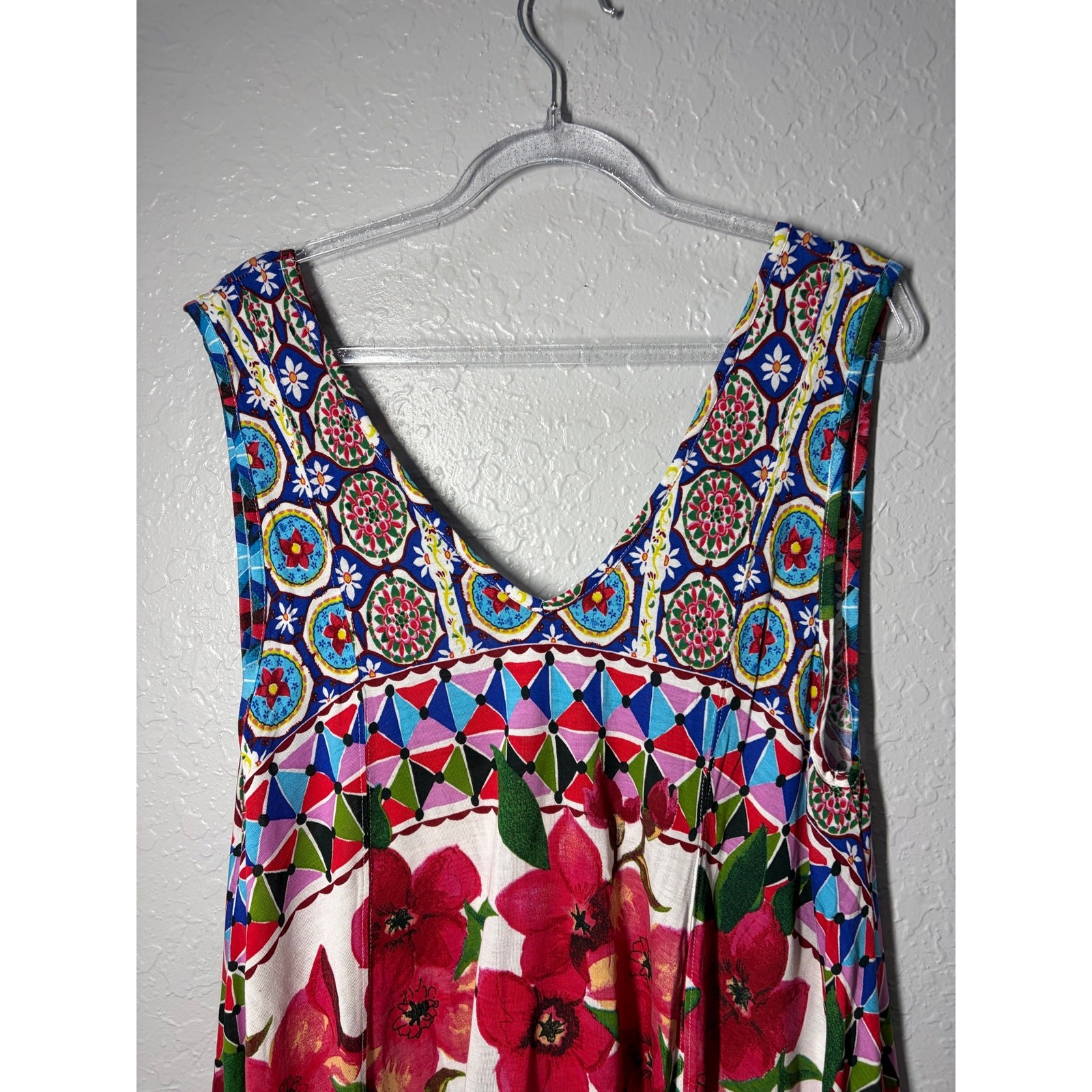 Desigual Women’s Cecil Sleeveless Colorful V-neck Top Sz XL Floral Boho Artsy