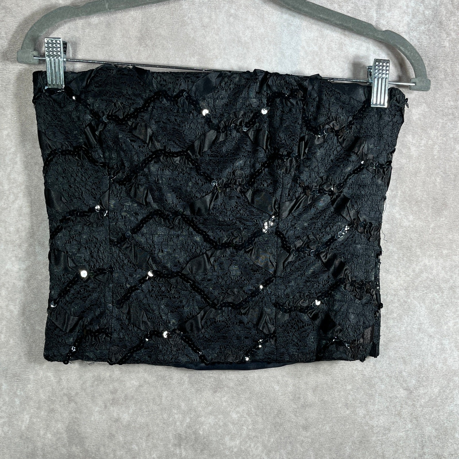 Vintage Prophecy Crop Top Womens S Black Lace Strapless Sequins Night Out Party