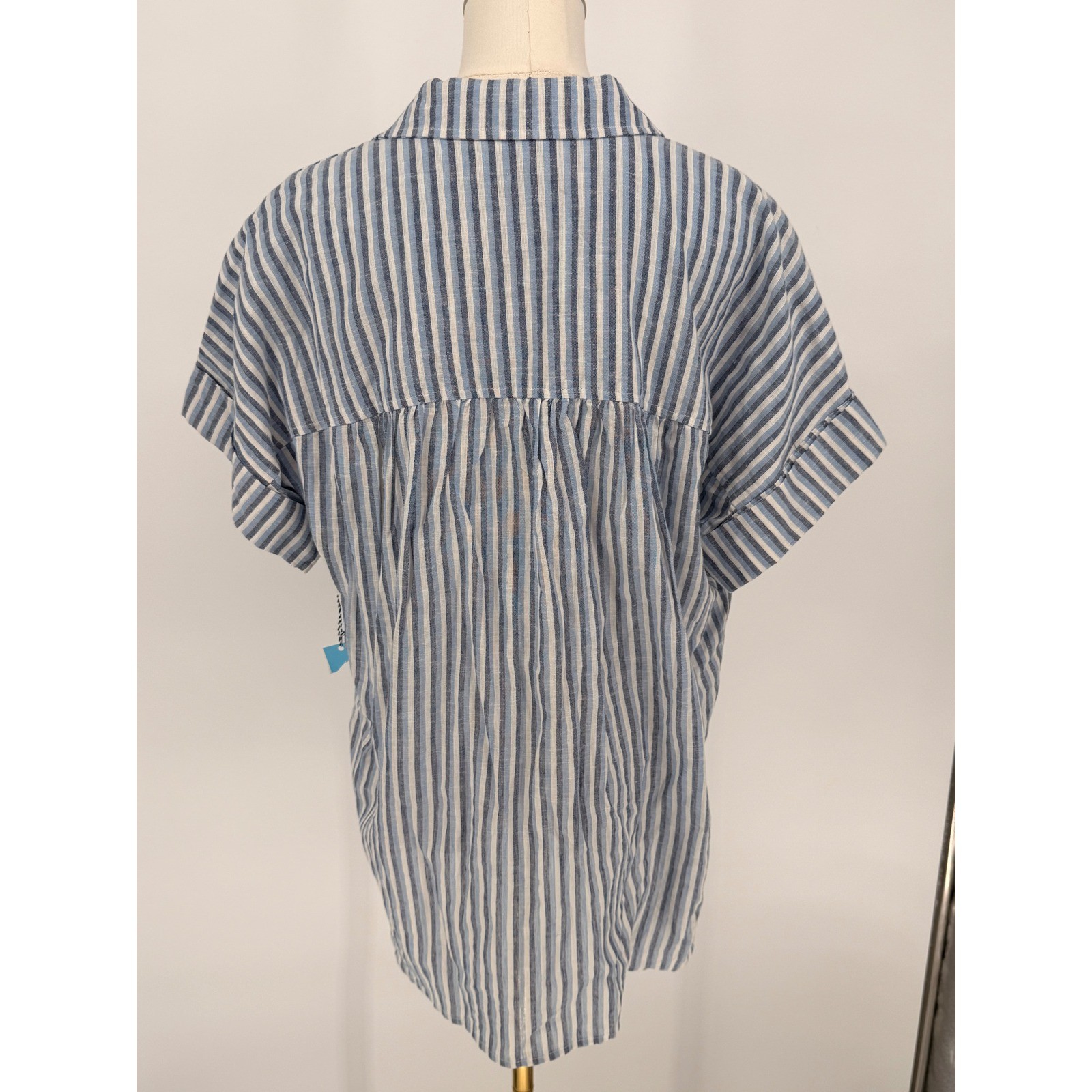 Draper James RSVP Striped Linen Blend Shirt Top Women’s M Blue White