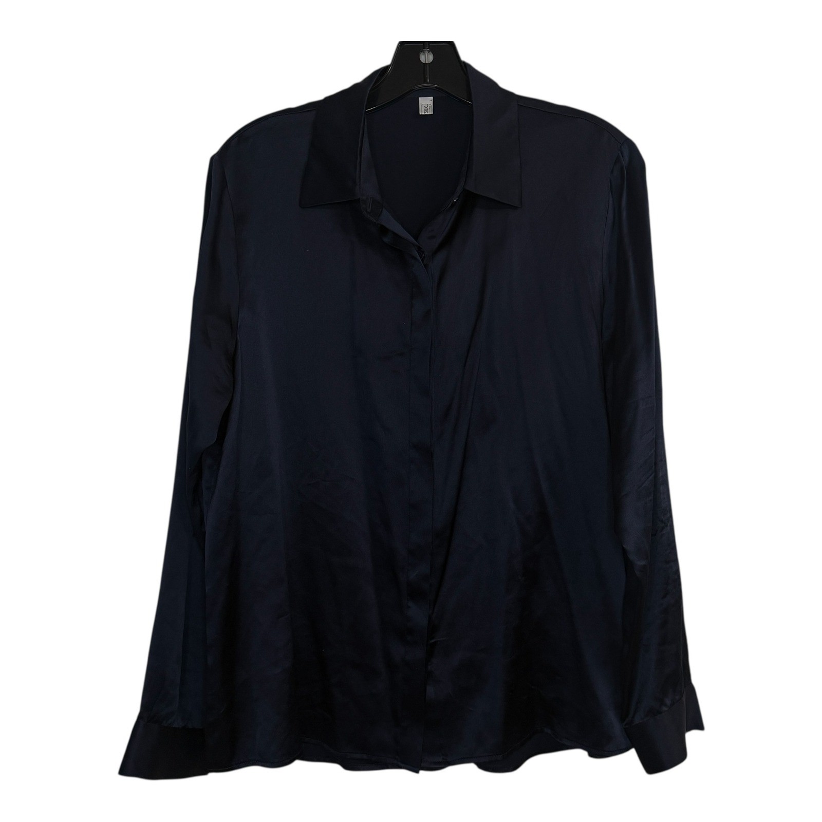 LILYSILK Navy Blue 100% Mulberry Silk 22mm Button Down Blouse Top Navy Sz Large