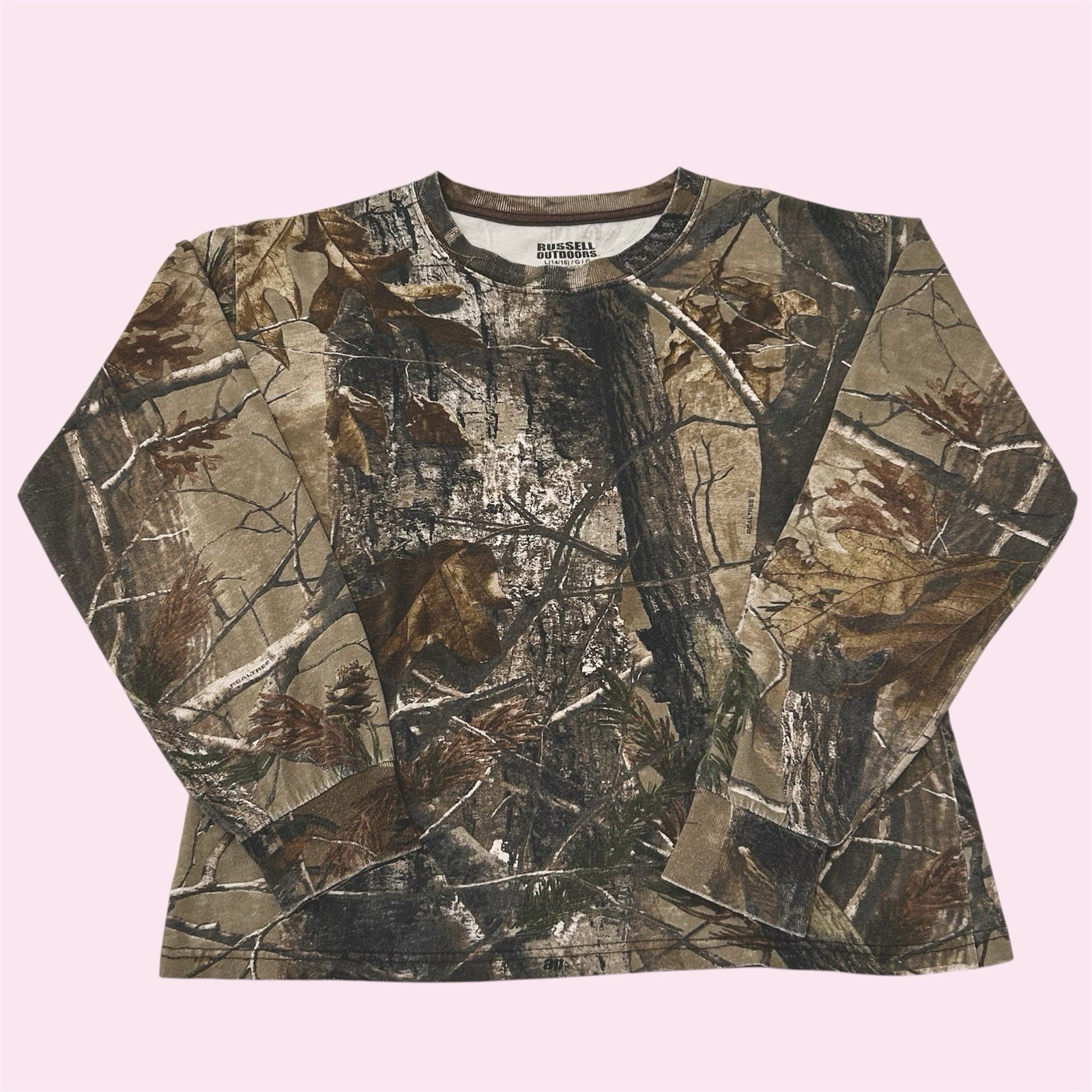 Y2K Realtree Russell Outdoors Boxy Cropped Faded Long Sleeve Small XS