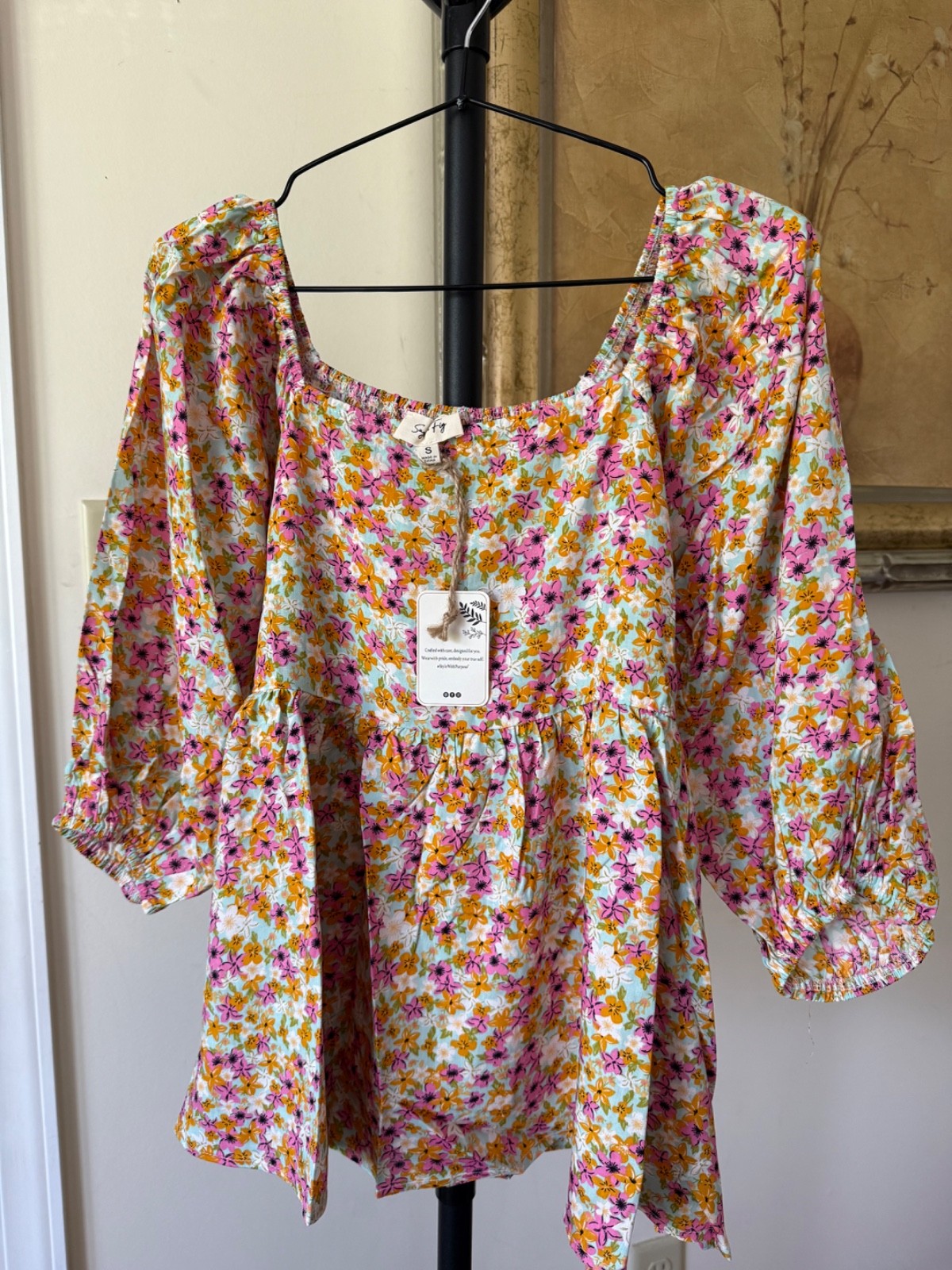 Sage + Fig Floral Blouse Deep Pink NWT