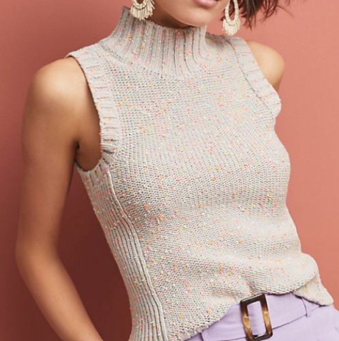 Anthropologie Brea Sleeveless Sweater Vest Womens Small Mock Neck Speckled Knit