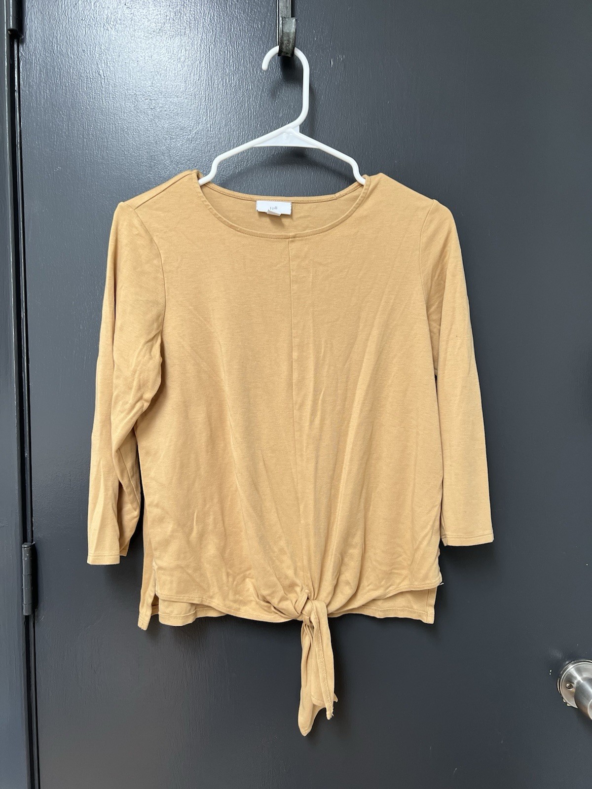 J.Jill Sz S tie knot front blouse yellow gold 3/4 long sleeve cotton women