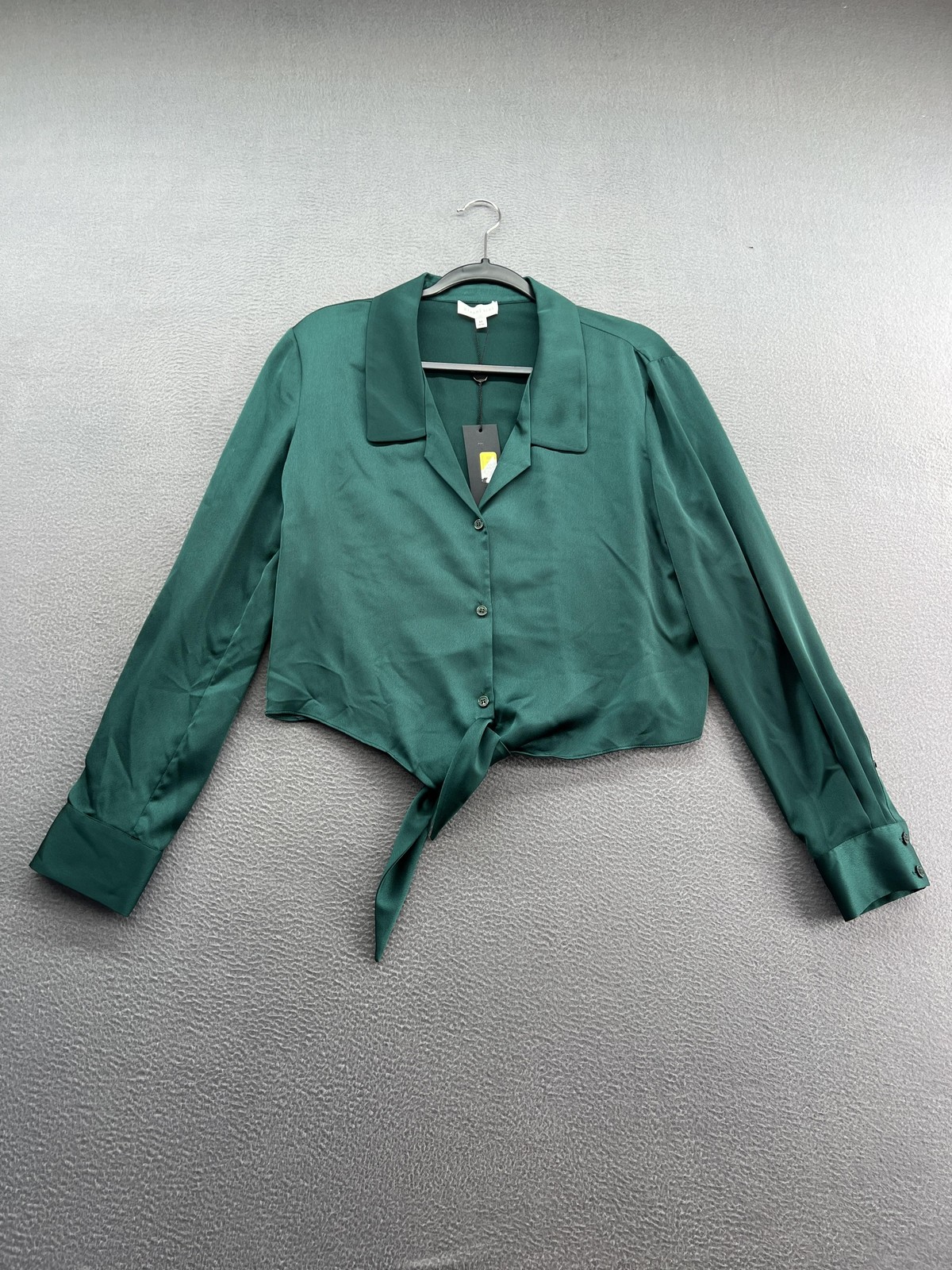 Gianni Bini Blouse Womens Medium Evergreen Rebecca Tie Front Long Sleeve Top