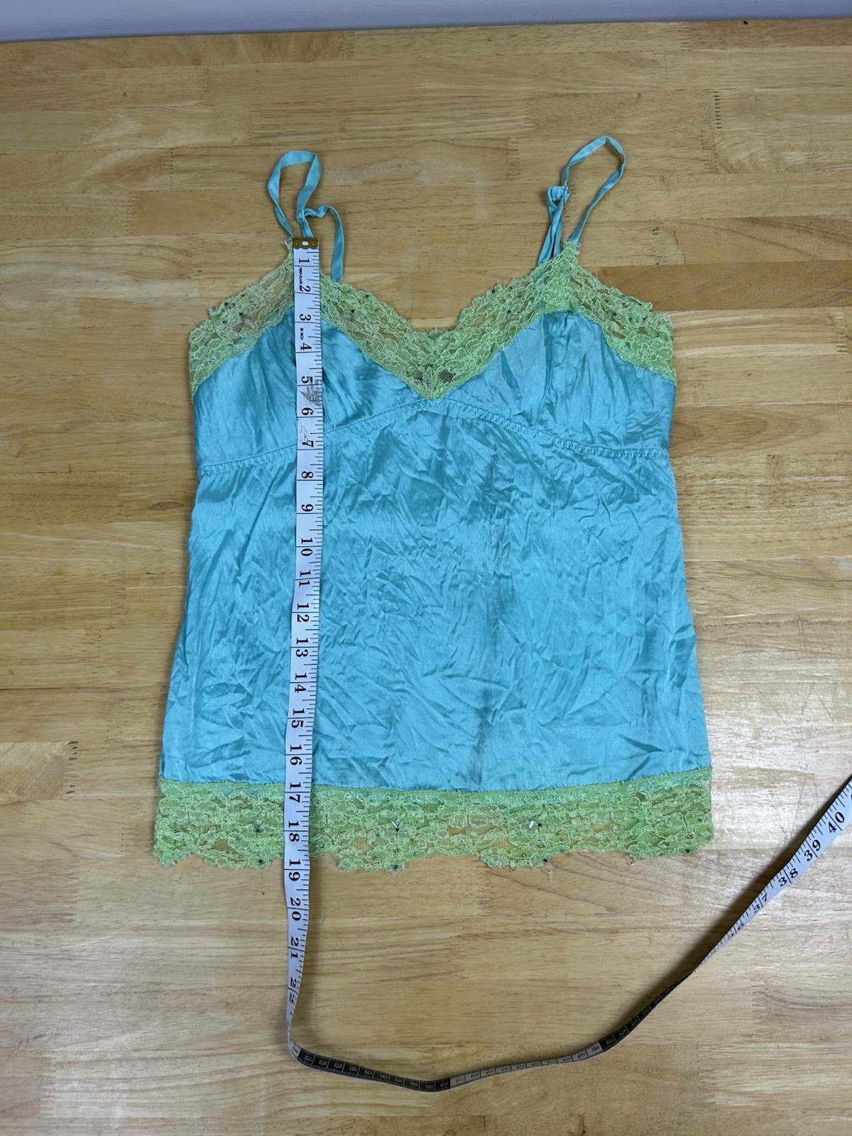 Moda International Silk Beaded Lace Camisole Size S Turquoise And Green Colors