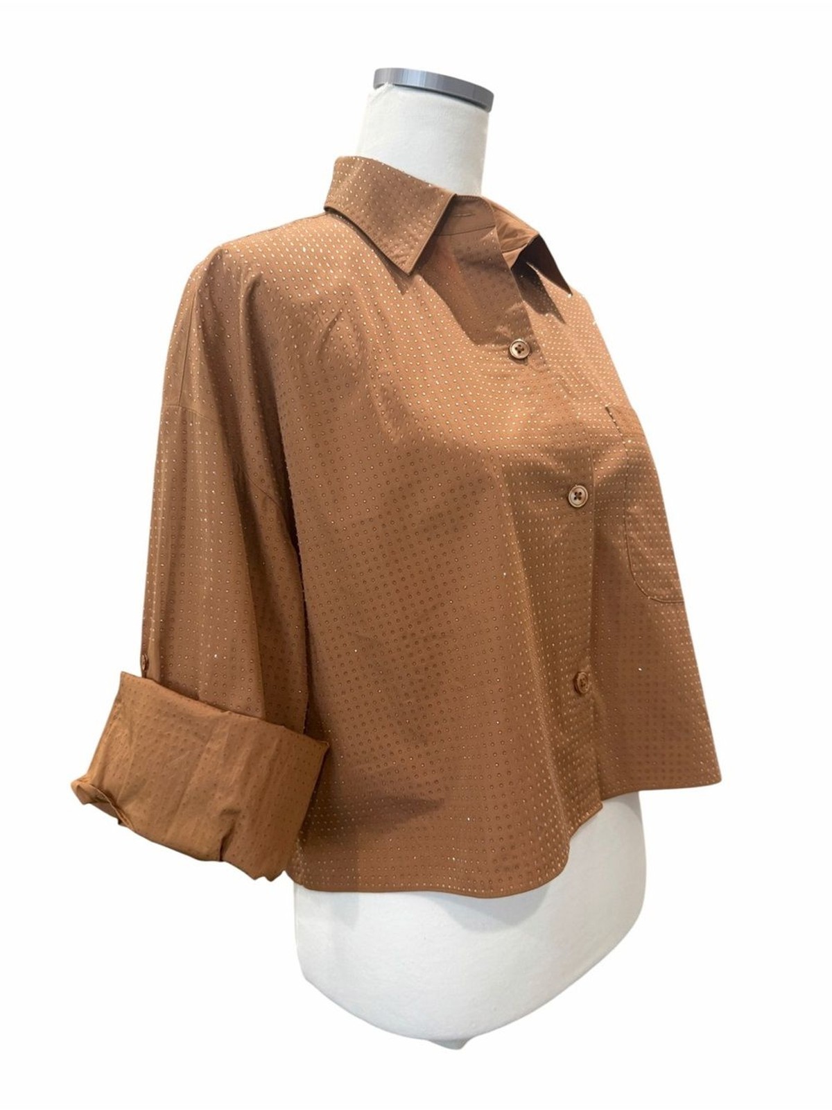 TWP Next Ex Crystal Shirt Special Edition Archive Cropped Boxy Cotton Top Brown