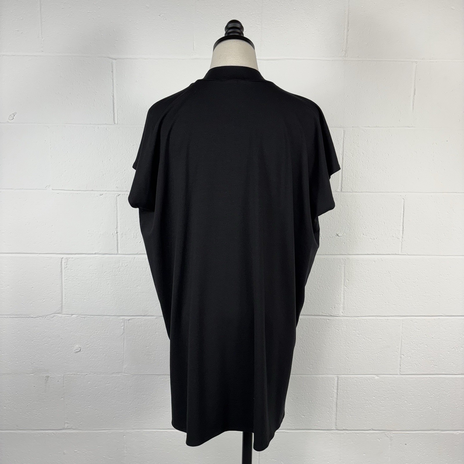 EILEEN FISHER Black Stretch Jersey Long Top Mock Neck Boxy Fit Thigh Length S