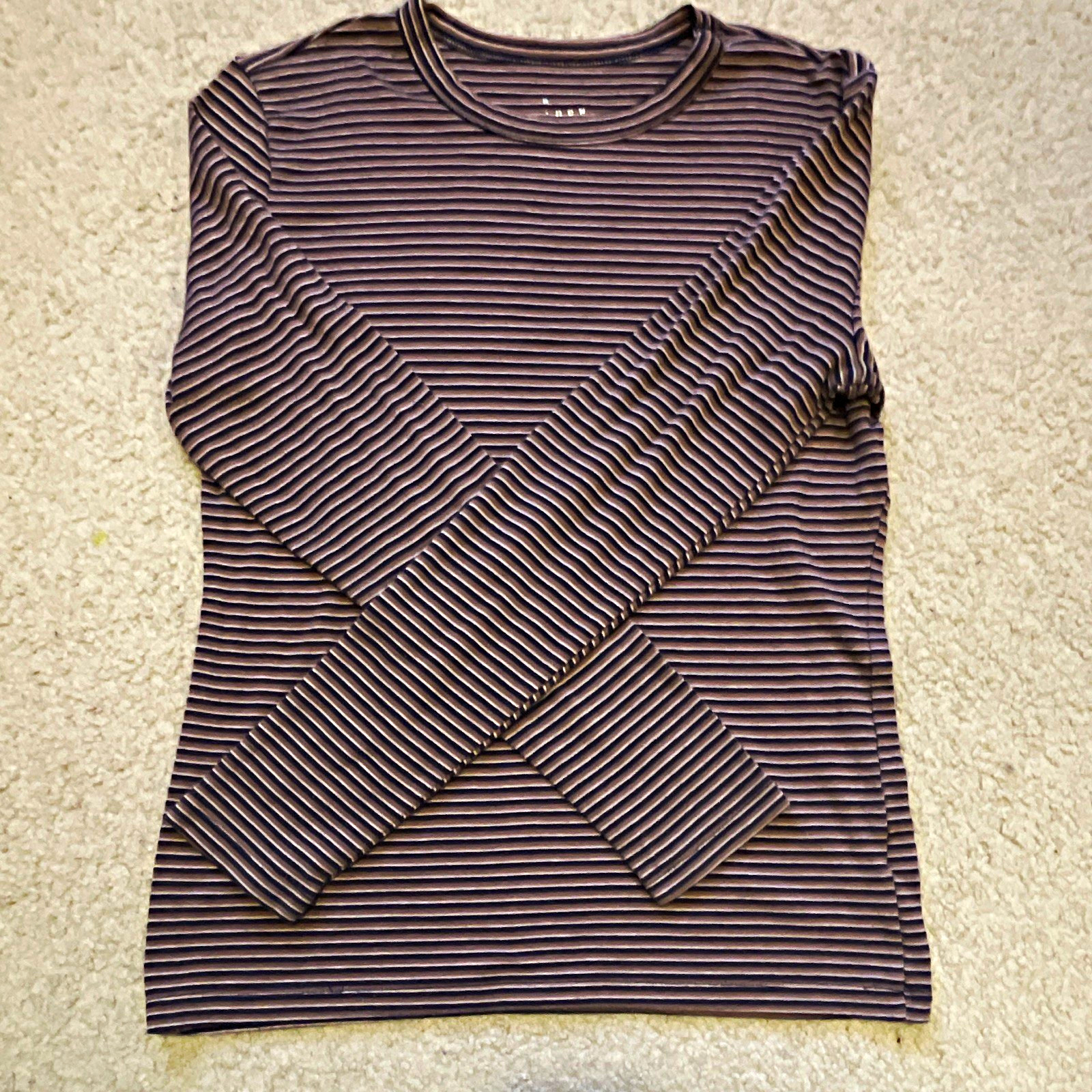 A New Day Striped Long Sleeve Crew Neck Jersey T-Shirt, Brown/Black, M
