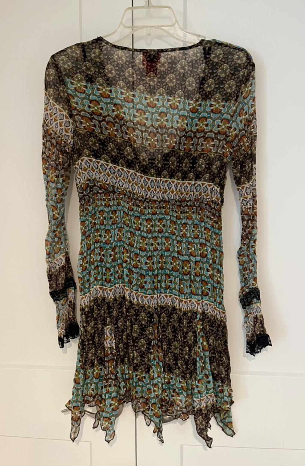 V CRISTINA Sheer Floral Lined Tunic Blouse Ruffle Elastic Waist – Size M