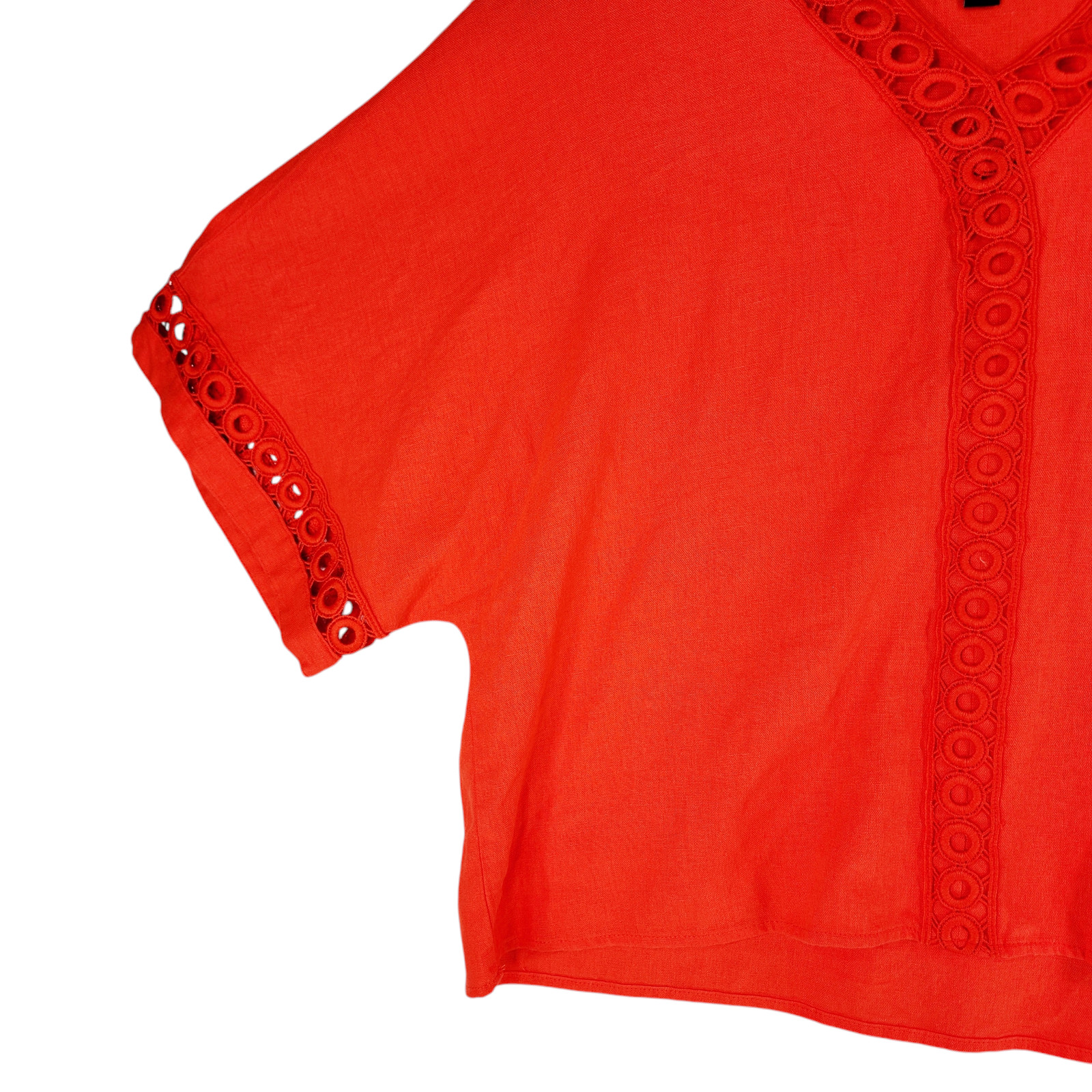 Marc New York Linen Crop Top L Womens Orangr Boxy Eyelet Lagenlook Nat Wings NEW