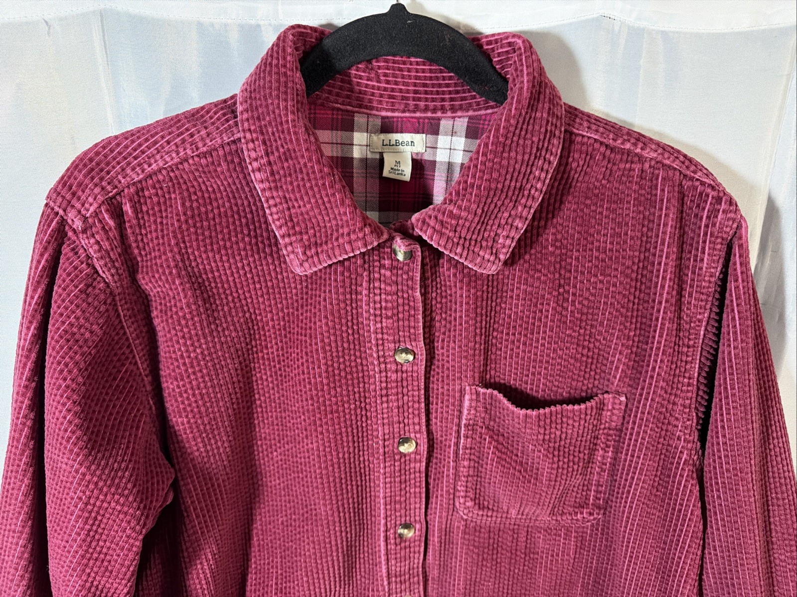 LL BEAN Flannel-Lined Burgundy Corduroy Chore Shirt Jacket PETITE MEDIUM 279408