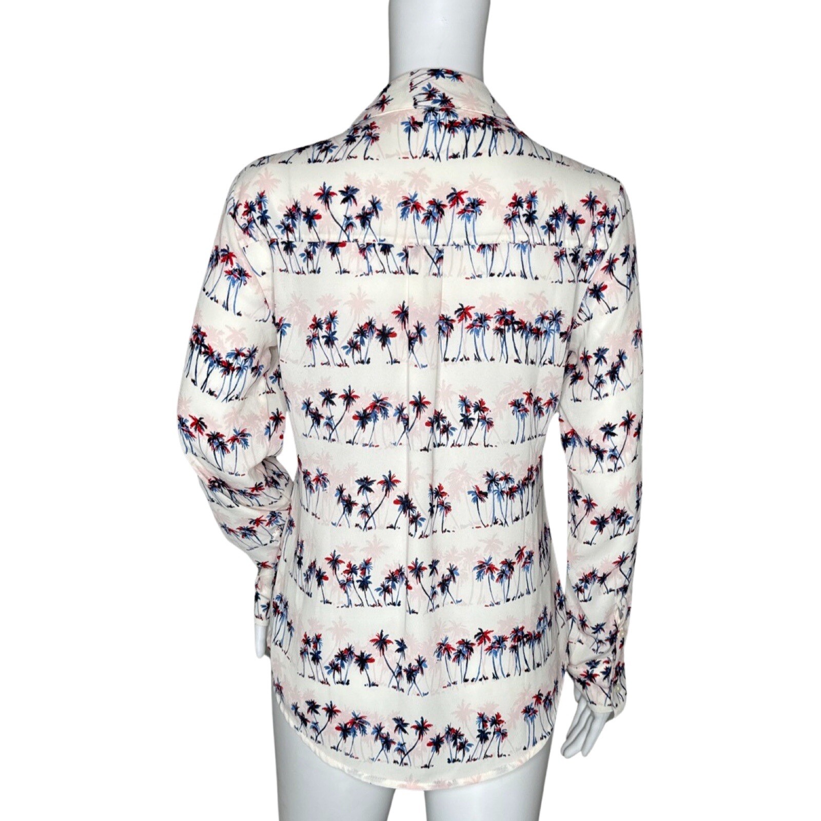 Express Shirt Womens XS White Blue Red Pink Palm Trees Portofino Office Casual