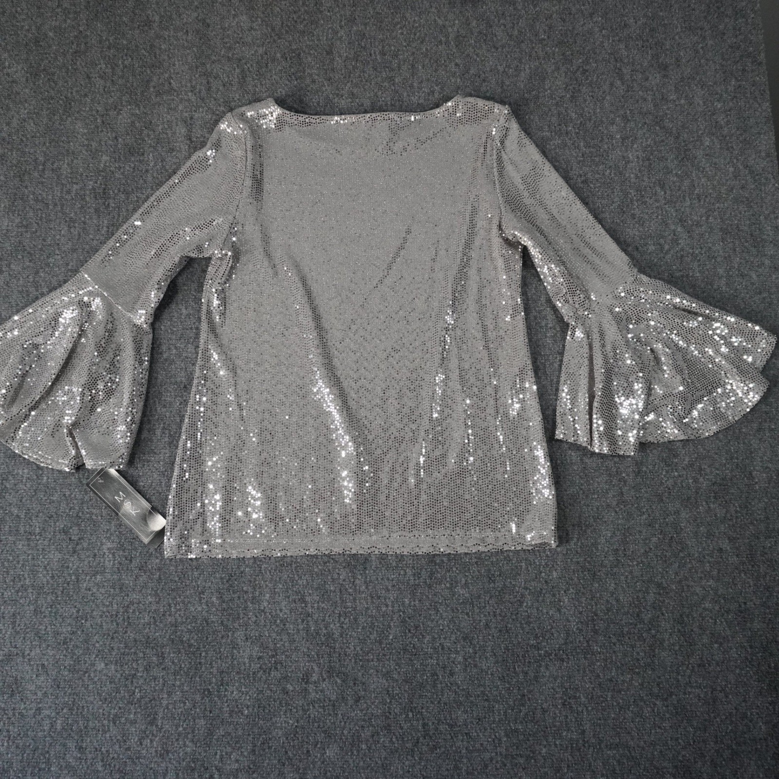 MSK Women’s Bright Silver Sequin Embellished Bell Sleeve Party Top