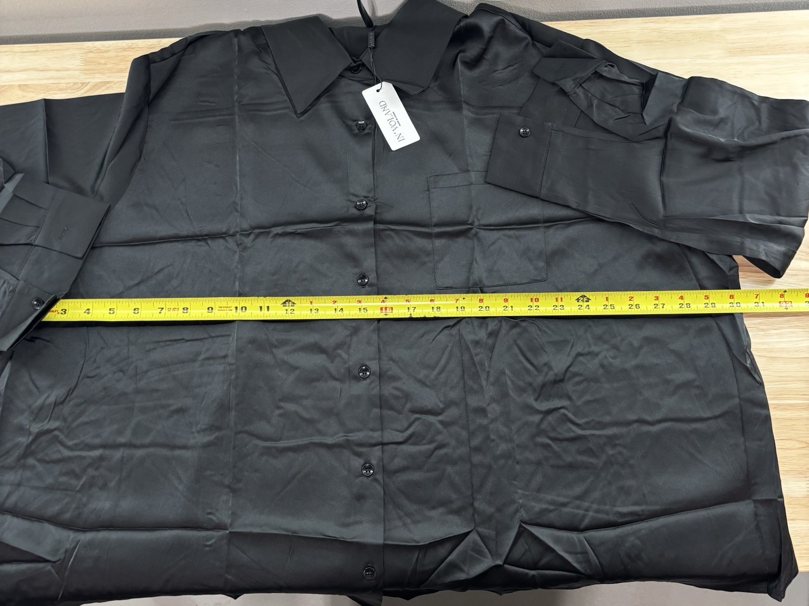 Black Satin Look Long Sleeve Blouse, Size 28W 4XL, Button Up, Poly Spandex Blend