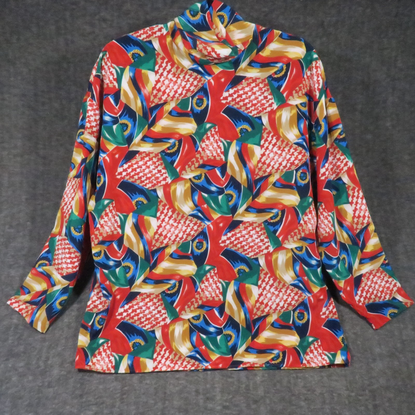 Weathervane Mock Neck Blouse 12 Colorful Abstract Dopamine Vintage 70s 80s Retro
