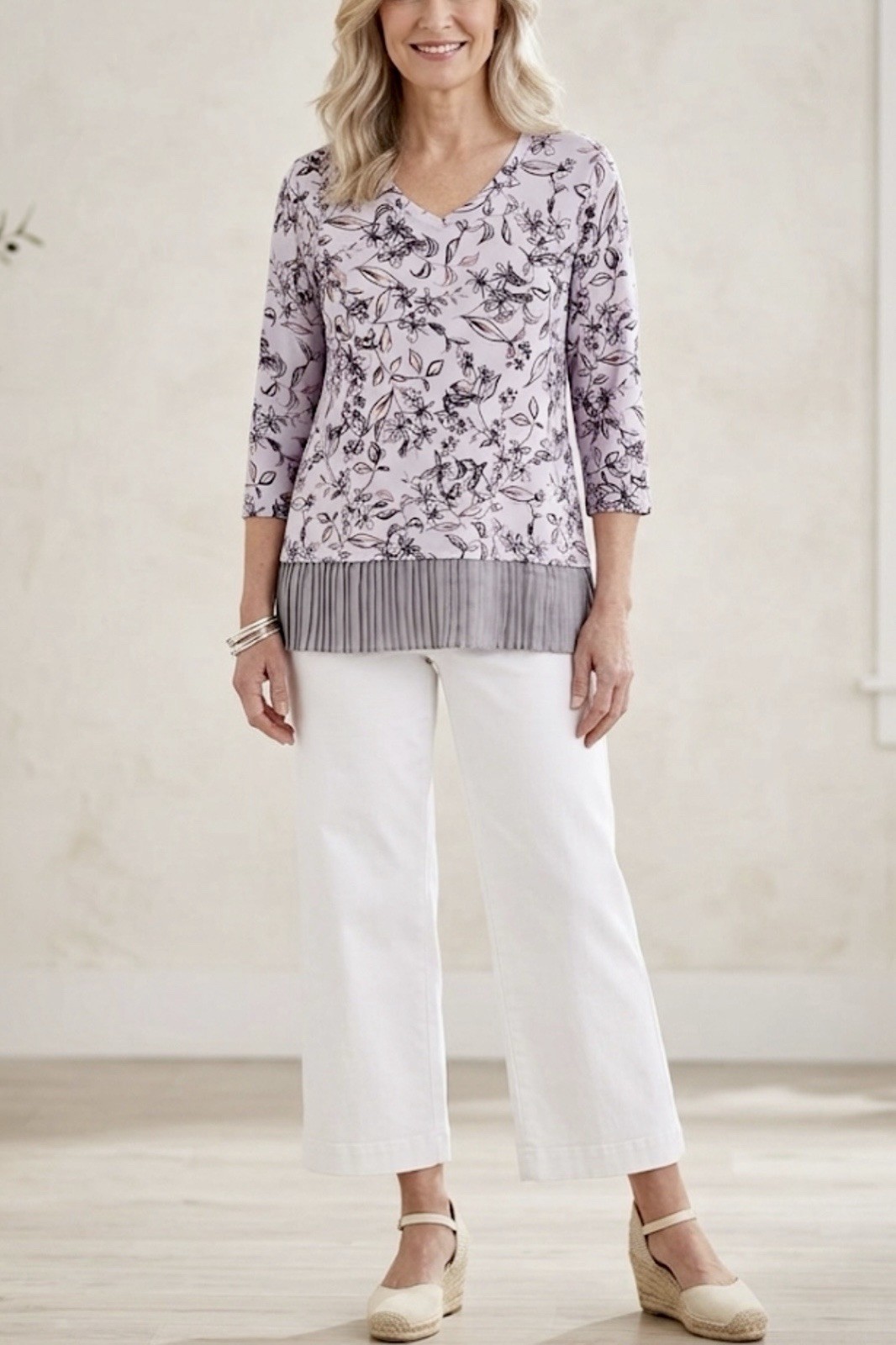 LORI GOLDSTEIN OVERSIZED FLORAL TOP XL/0X BROOMSTICK POCKETS COQUETTE FEMININE