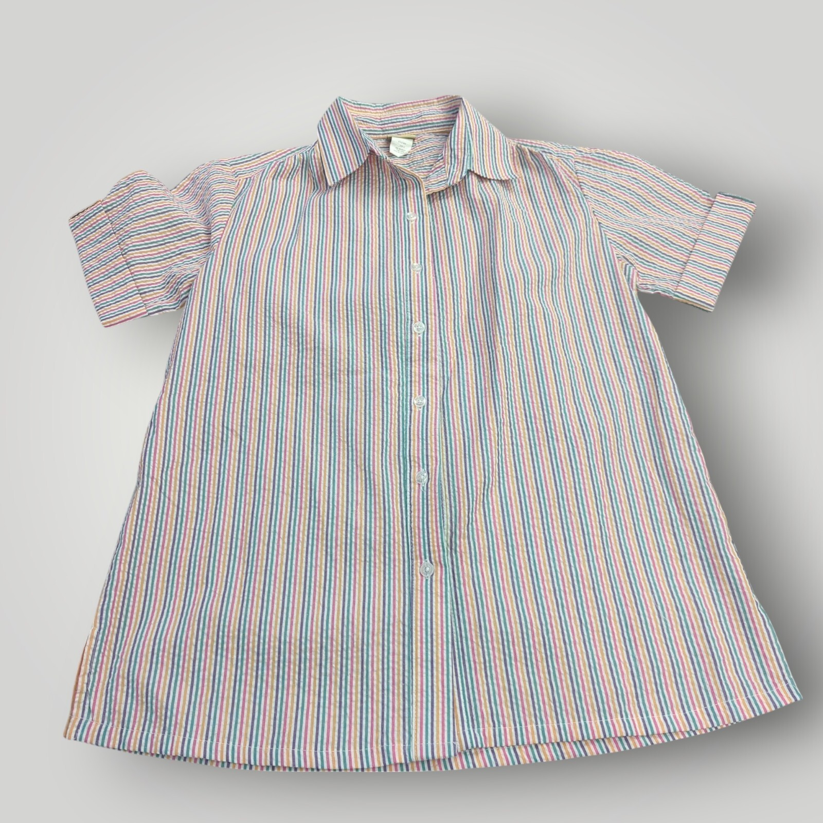 🌺 VTG Boca Bay Seersucker Vacation Shirt Women’s S Multicolor Striped Button Up