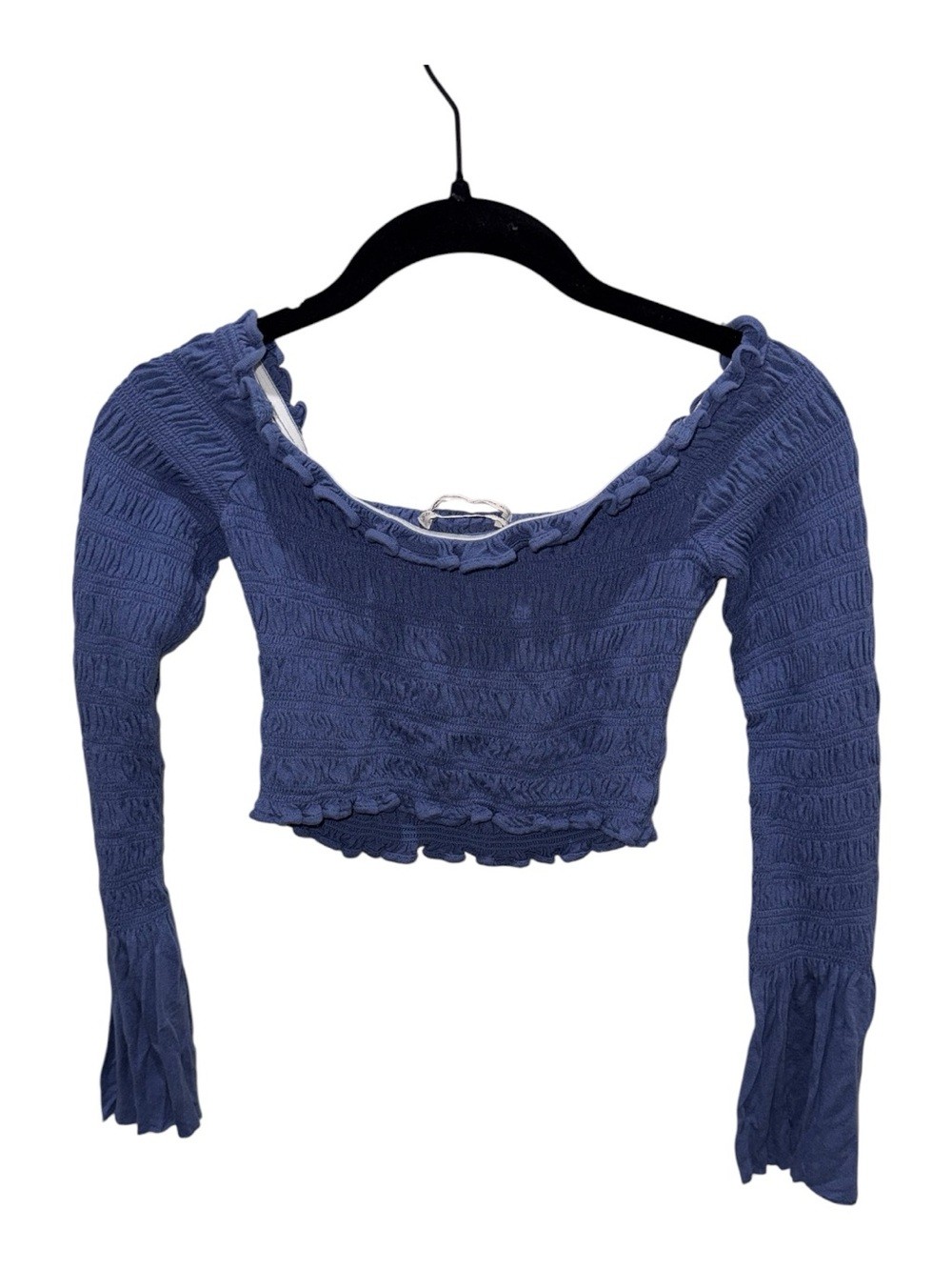 Urban Outfitters Blue Smocked Off Shoulder Bell Sleeve Crop Top XS Y2K