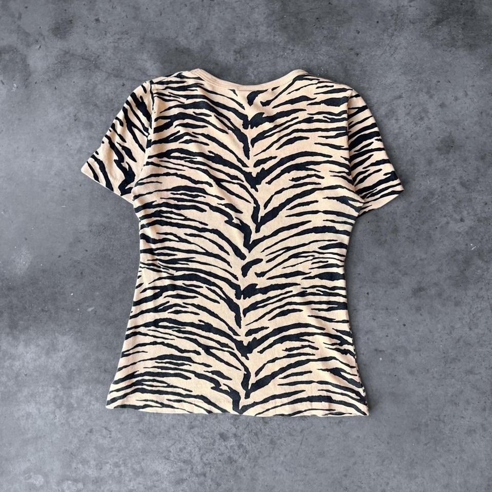 Vintage 90s Tiger Print Babydoll Tee Womens Black Tan Medium