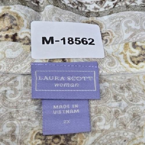 Laura Scott Women Shirt 2X Beige Paisley Beaded Crew Neck Pullover
