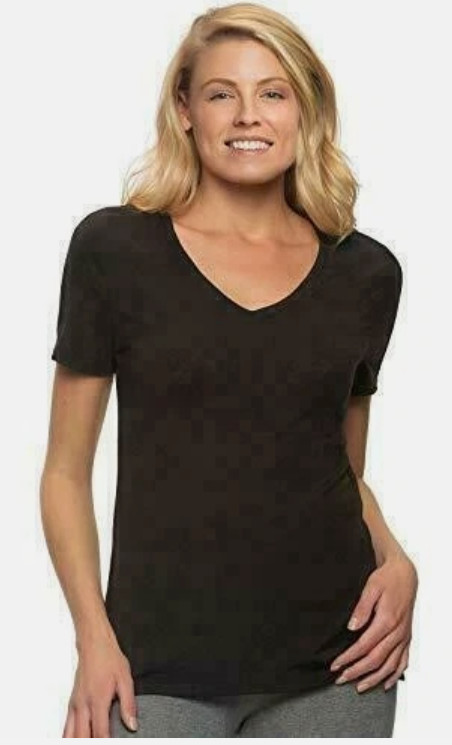 Felina Women’s V-Neck Short Sleeve T-Shirt, Black, Size M