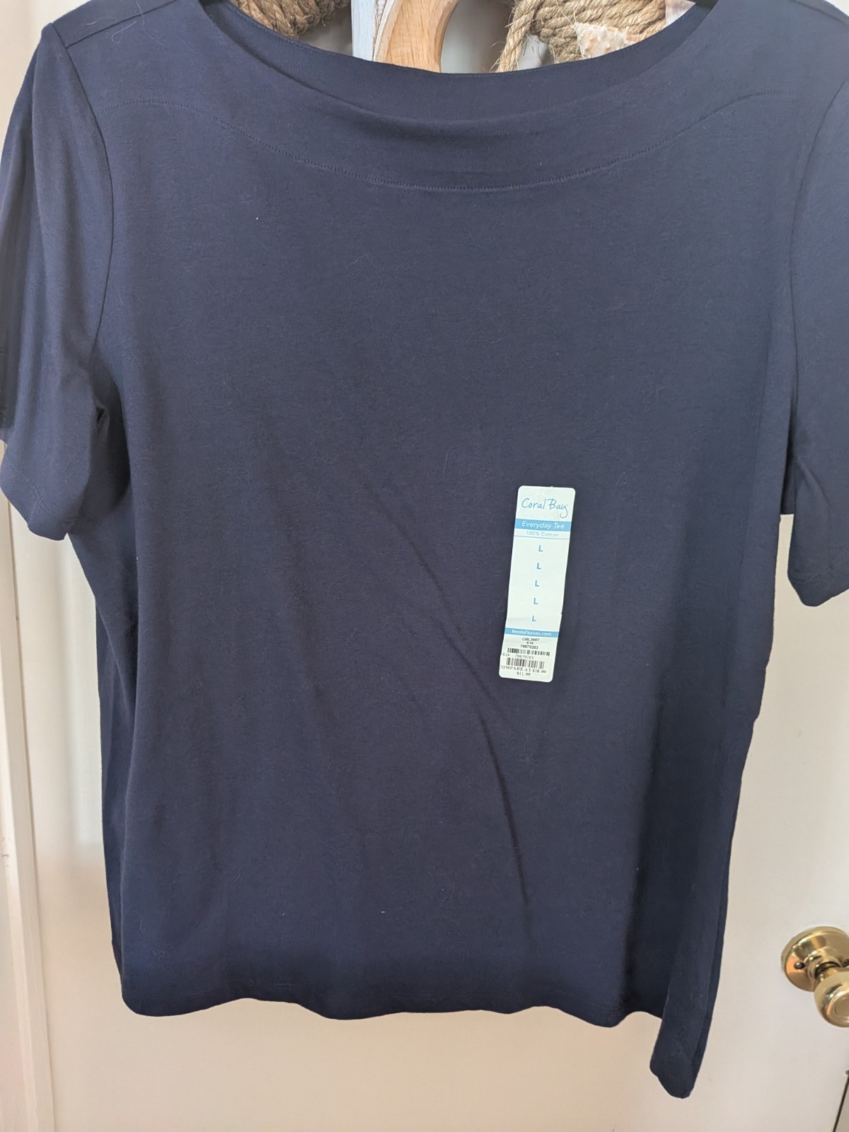 Coral Bay Large Dark Blue Short Sleeves Everyday Top New w/Tags