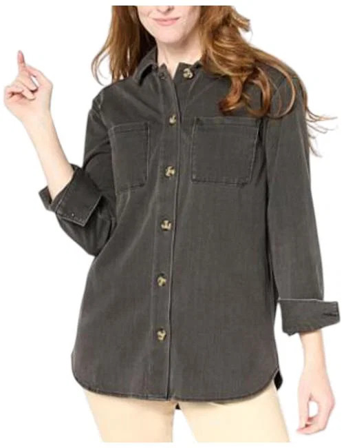 Nina Leonard Women’s Stretch Knit Denim Collared Shirt Gray Wash