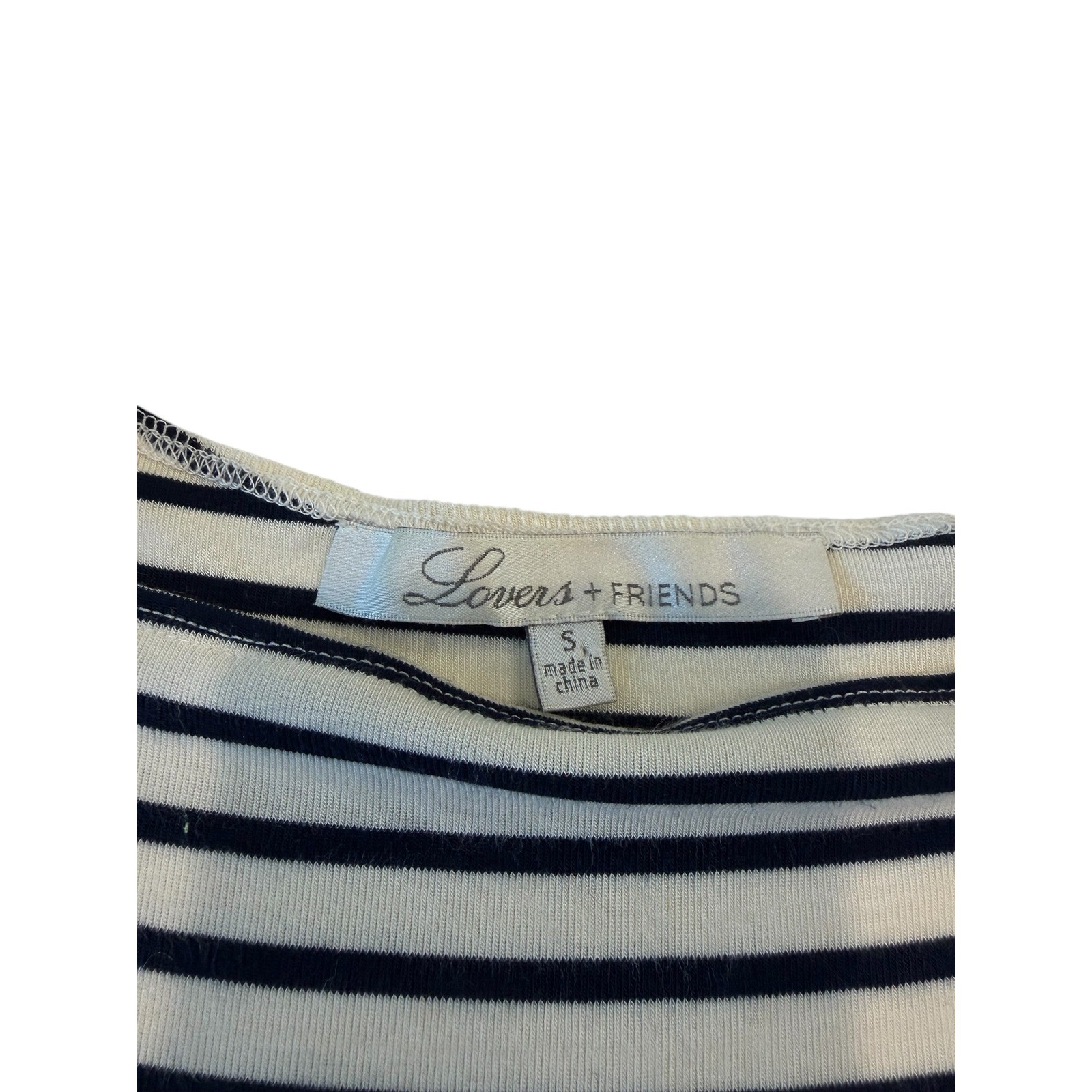 Lovers + Friends Striped Crop Top Womens Navy White Small Off Shoulder Nautical