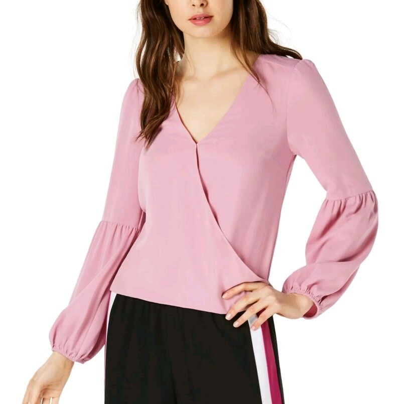 BAR III $60 Blouson-Sleeve Surplice Faux-Wrap Top Pink Mauve XL $59.50