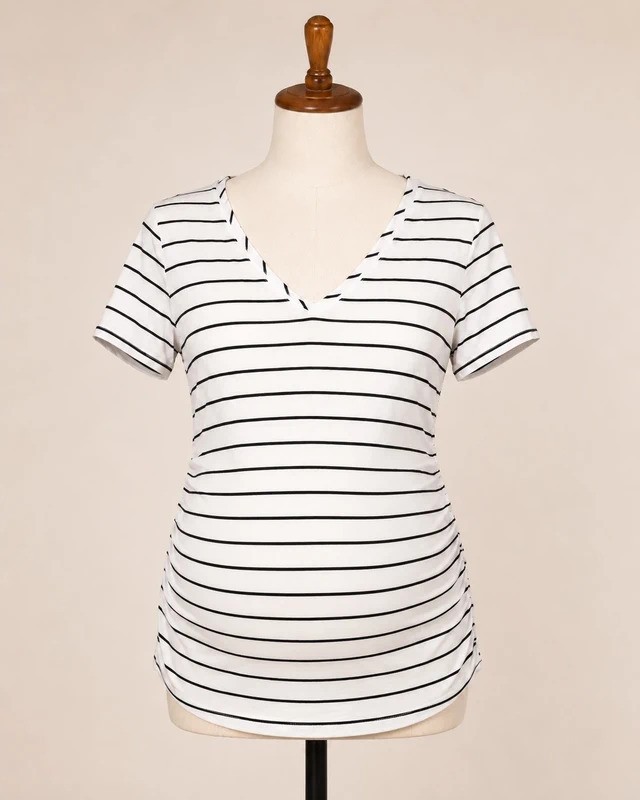 Isabel Maternity by Ingrid & Isabel Striped Ruched Tee Size S