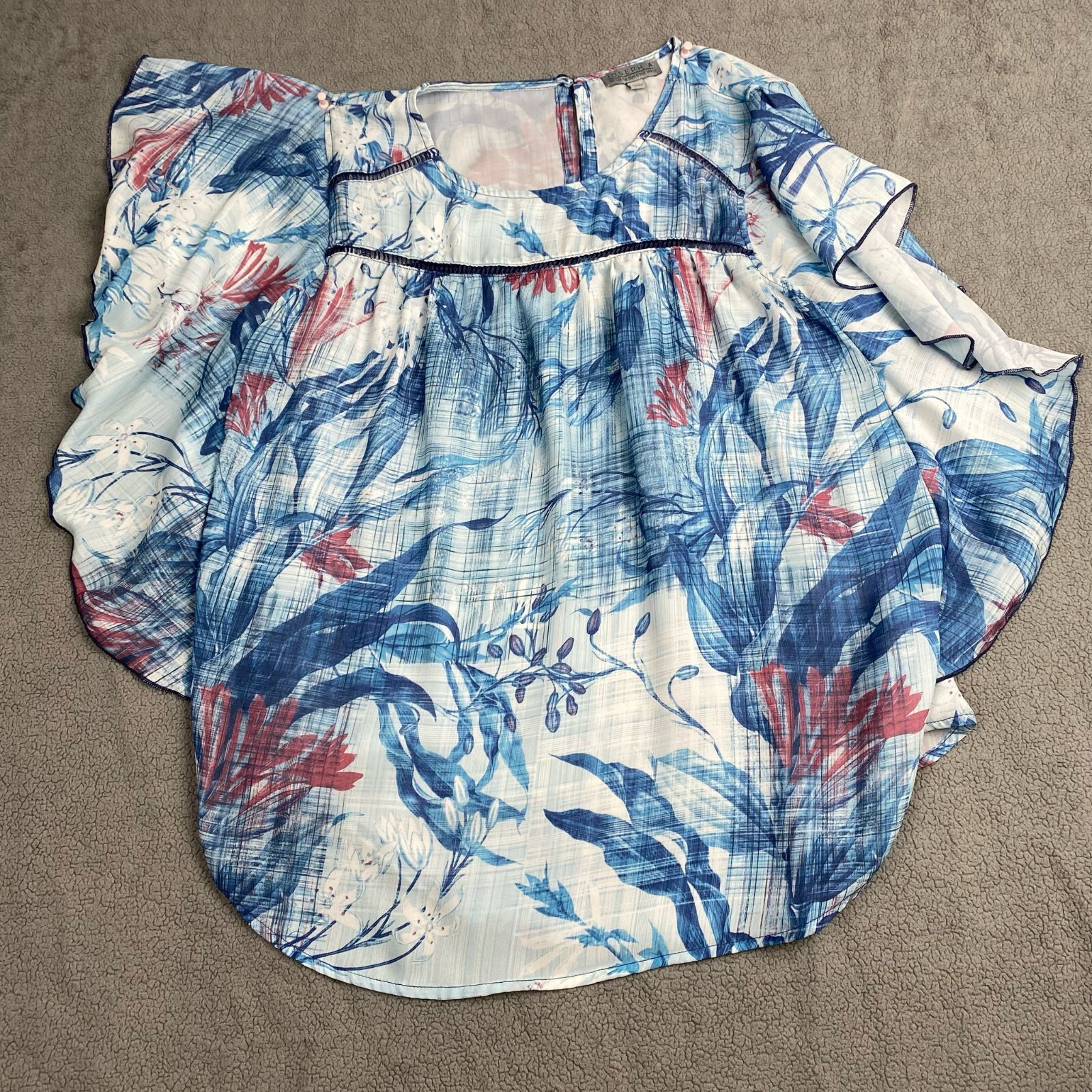 Joseph A. Women’s size XL Blue Blouse Womens Casual Floral Flutter Sleeve Boho