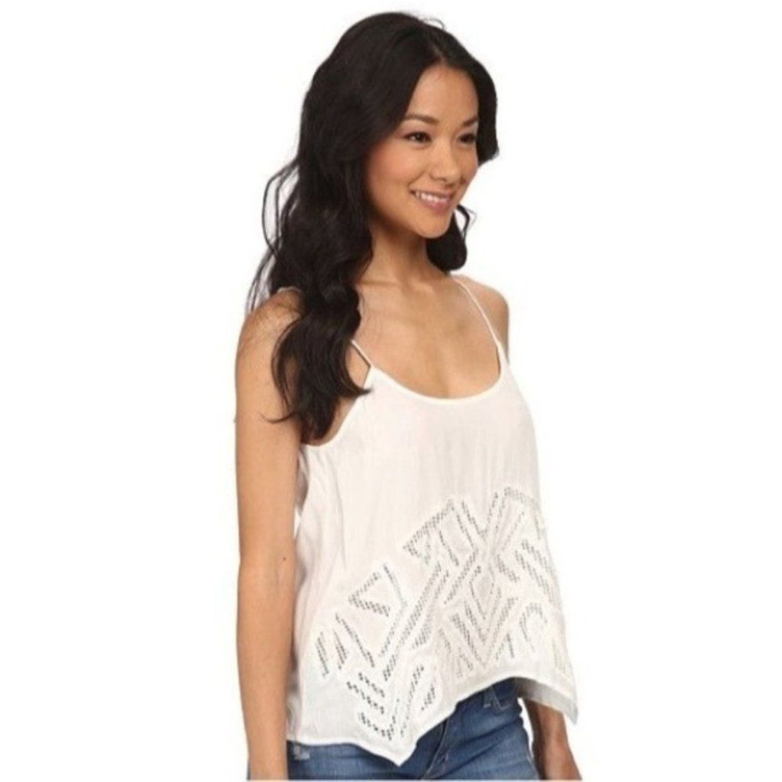 Volcom Boho Cream & Mesh Inset Casual Cami Tank Top NWT