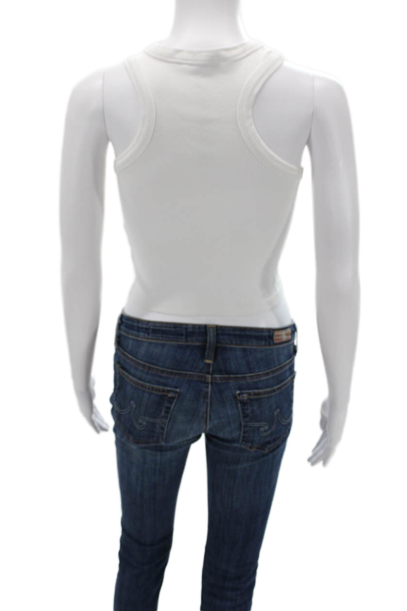 Zara Women Cropped Sleeveless Tank High Neck White 92% Nylon 8% Spandex Size S
