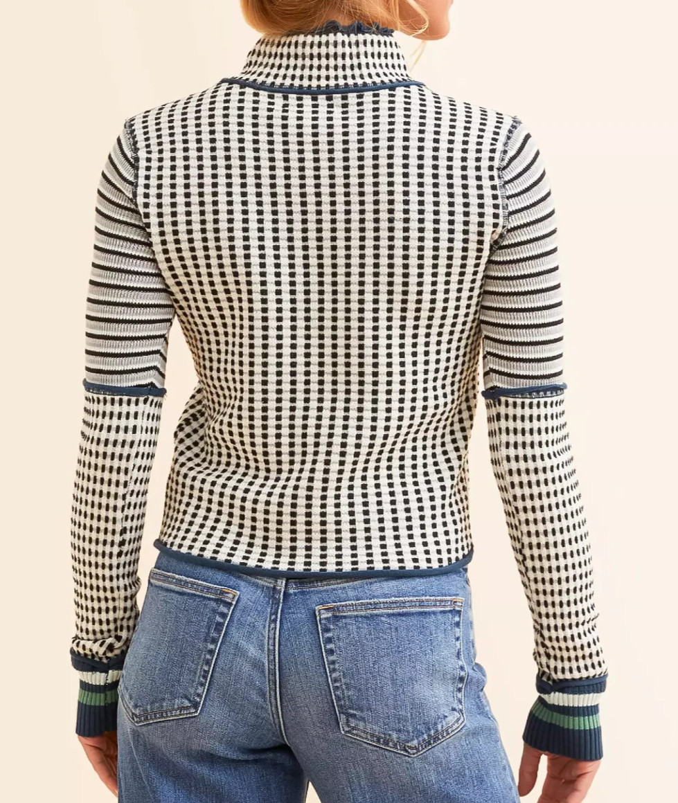 We The Free x Free People Sz XS Ivory Combo Gamer Cuff Mock Neck Sweater $98