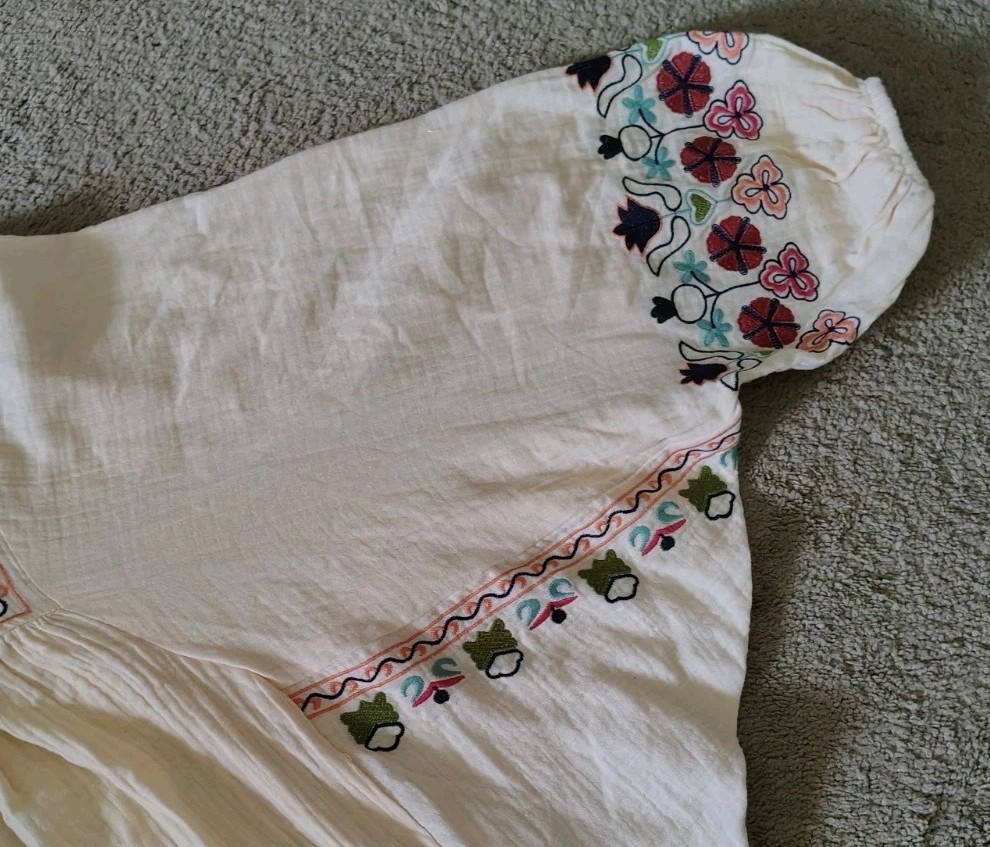 Easel Blouse Size L Gauge Embroidery Wide Sleeves 100%, Cotton Oversized