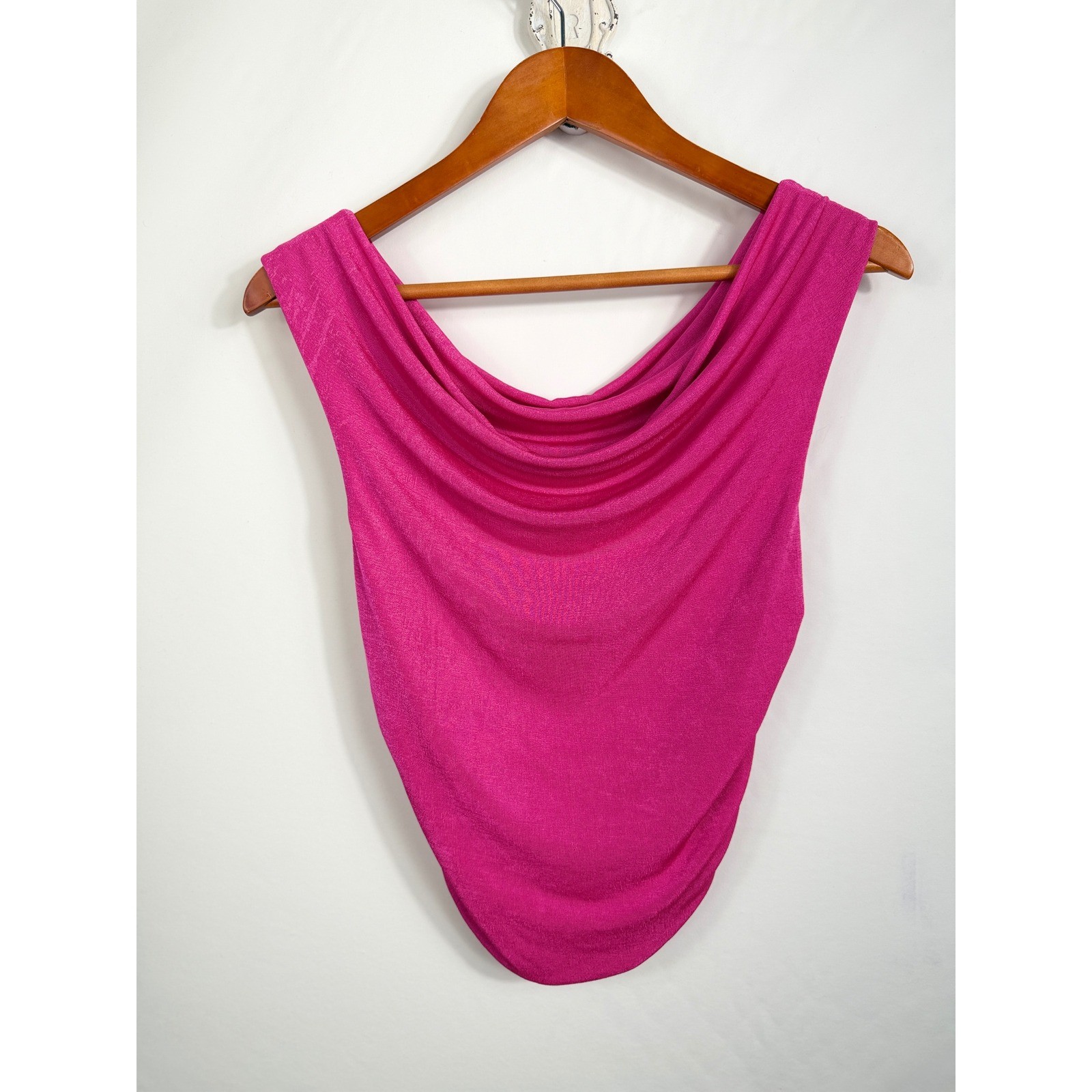 Womens Top S Hot Pink Cowl Neck Sleeveless Drape Party Stretch Blouse Shein