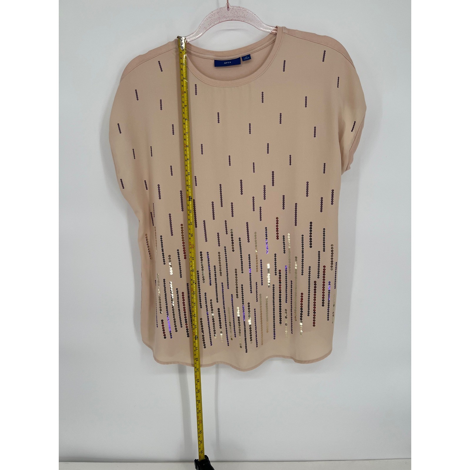 Apt. 9 Sequin Embellished Top Party Cocktail Blouse Short Sleeve Light Pink S