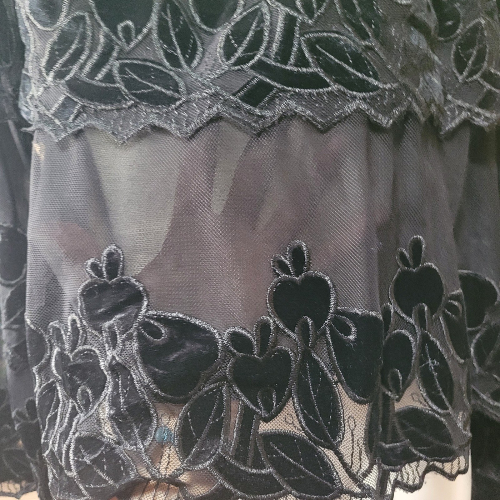 Endless Rose Black Off Shoulder Bell Sleeve velvet Sheer Blouse Top L new goth