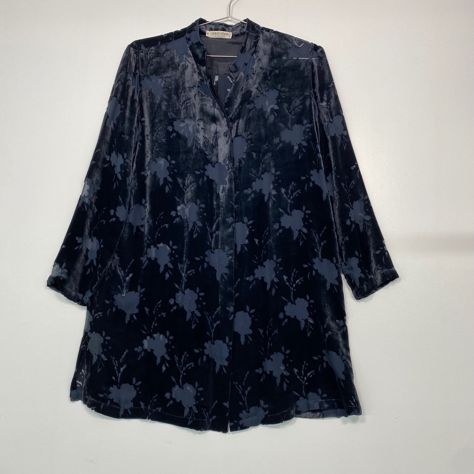 Giorgio Armani Womens Tunic 8 Black Velvet Burnout Floral Silk Blend Italy Vntge