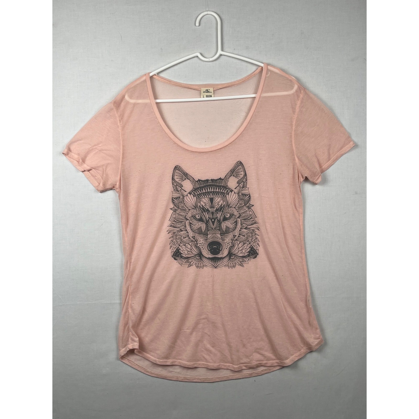 O’Neill Graphic Tee Womens Large Wolf Geometric Scoop Neck Pink Short Sleeve L