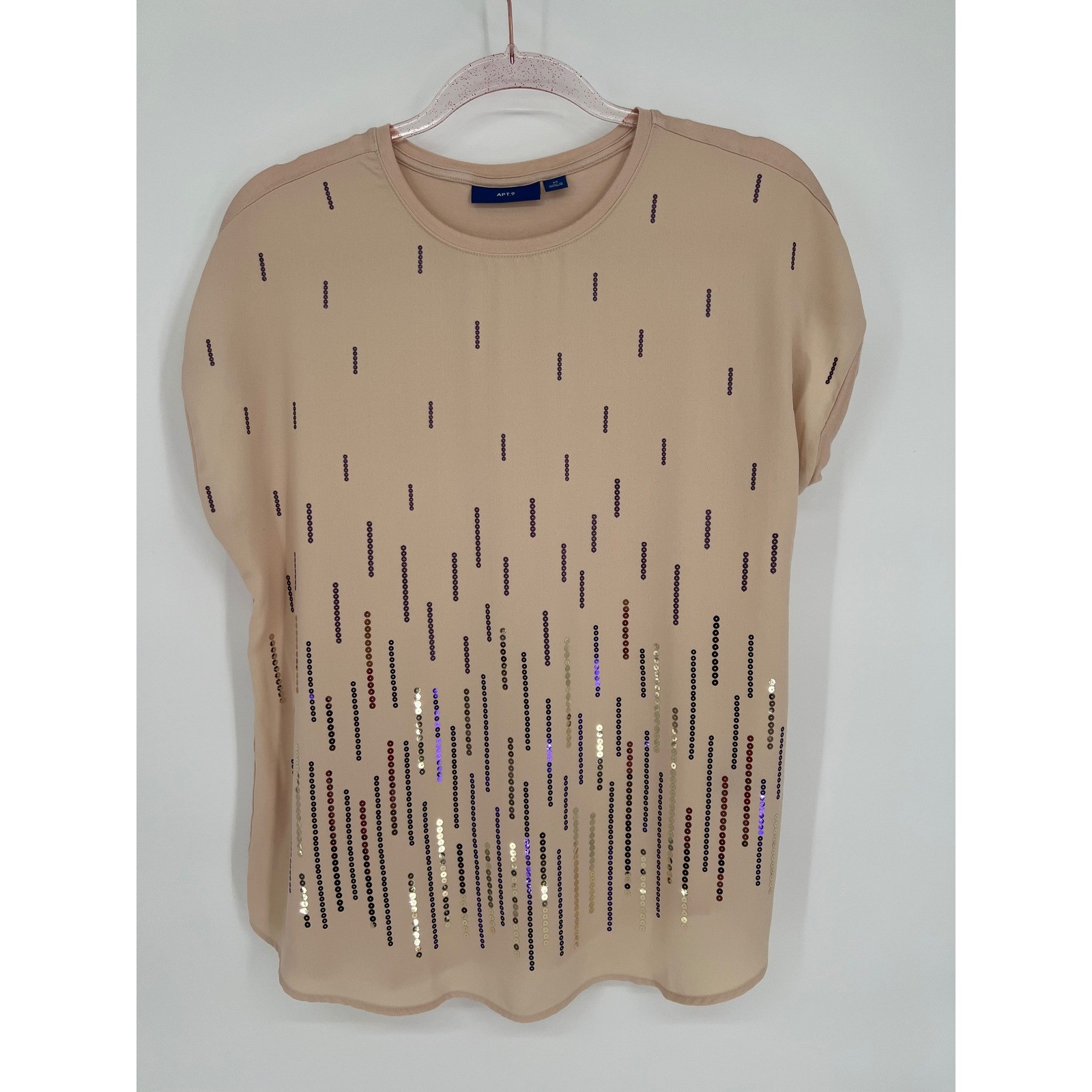 Apt. 9 Sequin Embellished Top Party Cocktail Blouse Short Sleeve Light Pink S