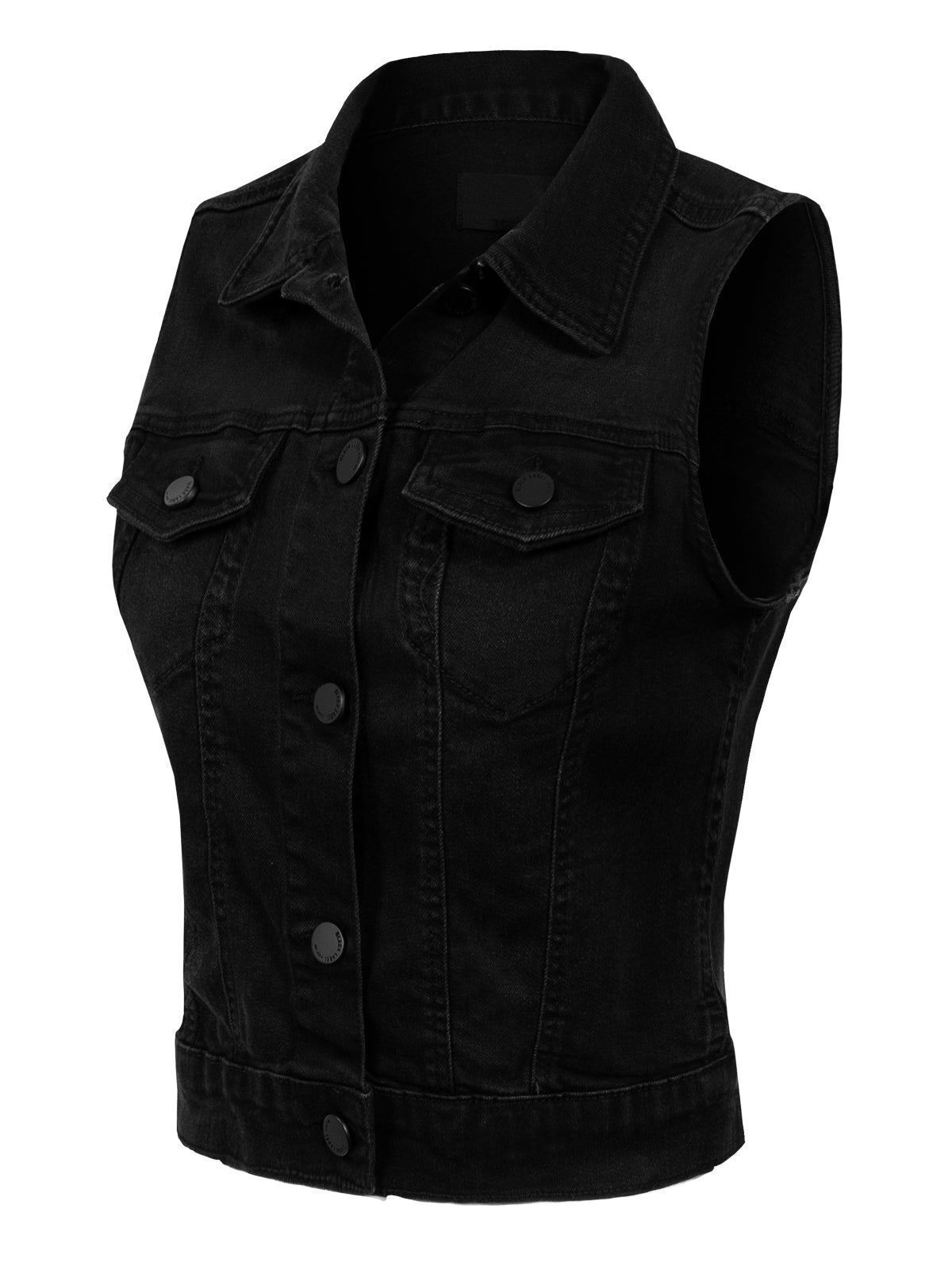 MixMatchy Sleeveless Button Down Jean Denim Jacket Vest