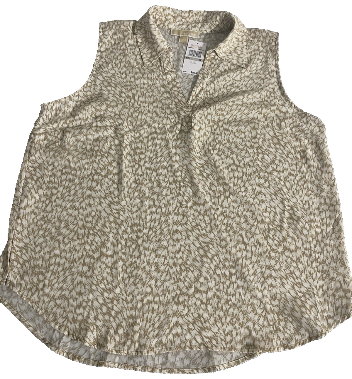 Michael Kors Bone Khaki Abstract Print Blouse LS640PHLFK-1X