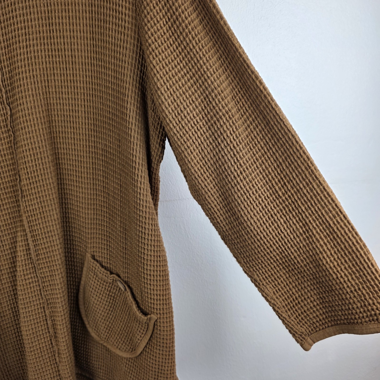 Focus Waffle Knit Top 1X Oversized Brown Thermal Boho Lagenlook Pocket Earthy