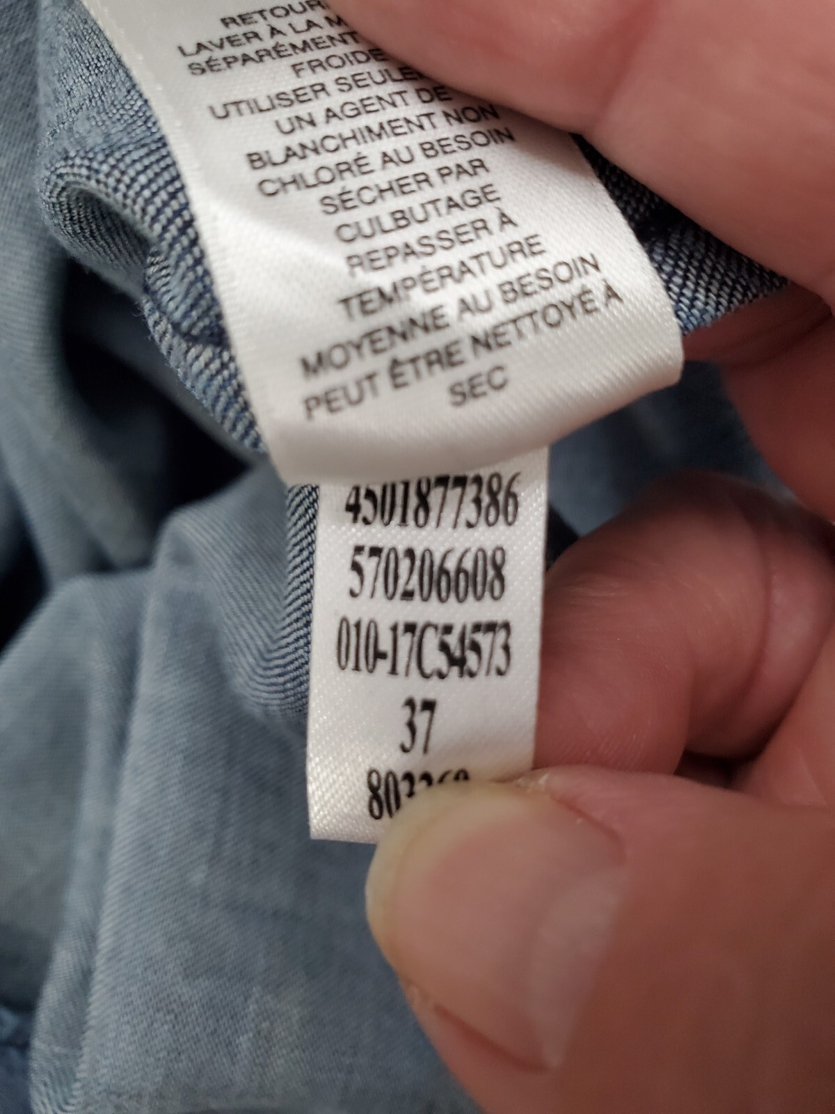 Chico’s Chambray Denim Off Shoulder Linen/Lyocell Elastic Cuff Top Size 1 Medium