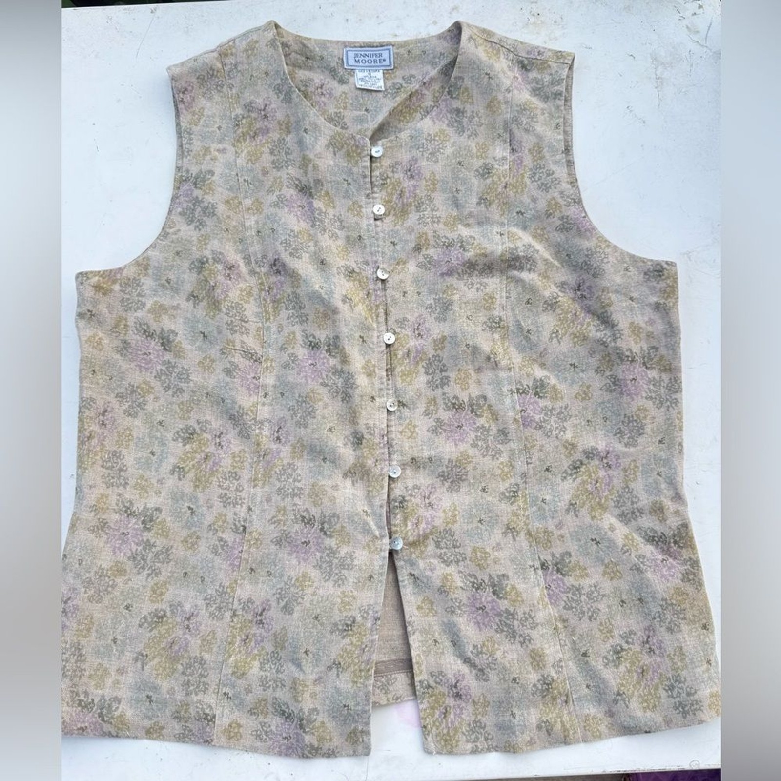 Jennifer Moore Linen Top Pastel Floral Vest Bulgaria made women’s plus size 16
